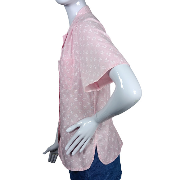 Vintage Graffsport Button Down Blouse Size Medium Pink Ditsy Floral Print Collar - Picture 5 of 7